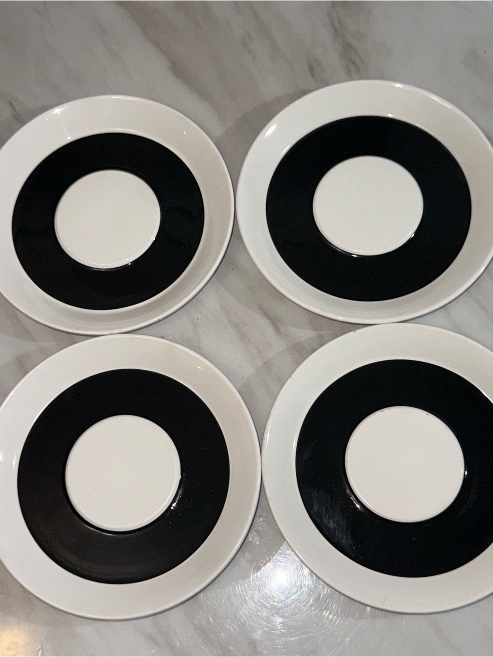 Style House Ironstone Black & White Geometric 7" Round Salad Plates Set of 4